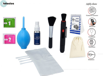Fotonica 9 In 1 Cleaning Kit For Cameras, Lenses, Binoculars, LCD, Laptops, Desktops, Keyboards, etc  Lens Cleaner(20 ml, 15X15 inch, Pack of 10)
