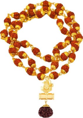 Ausrich Bhagwan Bholenath 5 Mukhi Rudraksha Mala with Damru Beads Gold-plated Plated Brass Chain