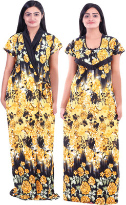 KEOTI Women Nighty with Robe(Yellow)