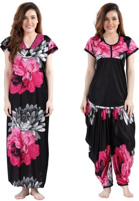 Romaisa Women Floral Print Pink Top & Pyjama Set