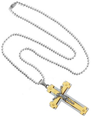 M Men Style Christmas Gift Christian Jesus Cross Holy Gold And Silver Metel , Stone 01 Necklace Pendant For Men And Women Rhodium Stainless Steel Pendant Set