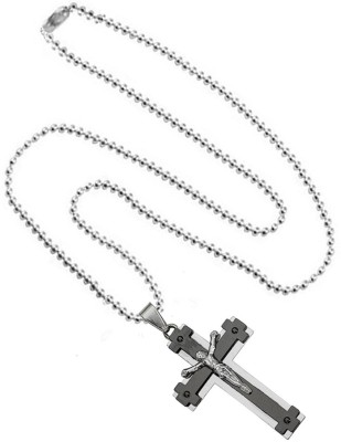 M Men Style Christmas Gift Christian Jesus Cross Holy Black And Silver Metel , Stone 01 Necklace Pendant For Men And Women Rhodium Stainless Steel Pendant Set