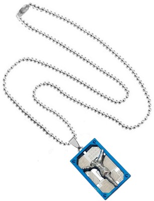 M Men Style Christmas Gift Christian Jesus Cross Holy Blue And Silver Metel 01 Necklace Pendant For Men And Women Rhodium Stainless Steel Pendant Set