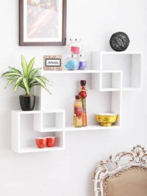 OnlineCraft ATTACH (WHITE) FULL SINGLE Wooden Wall Shelf(Number of Shelves - 3, White)