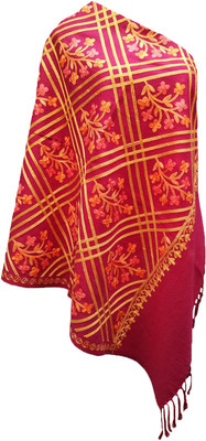 Kashmiri Wool Embroidered Women Shawl(Purple)