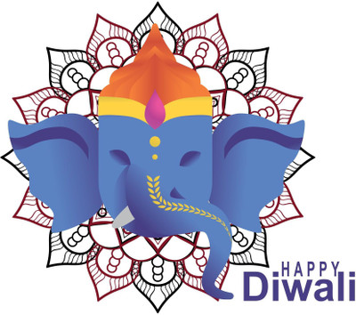 wildartcreation 60 cm Lord Ganesha Happy Diwali Wall Sticker Item Size: 60cm x69cm Self Adhesive Sticker(Pack of 1)