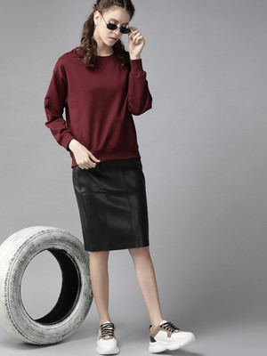 Roadster Full Sleeve Solid Women Sweatshirt