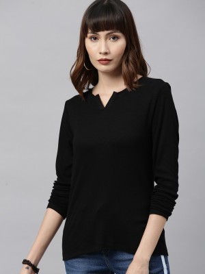 Roadster Casual Full Sleeve Solid Women Black Top