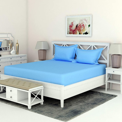Divine Homes Microfiber Double Flat 130 TC Solid Bedsheet(Pack of 1, Sky Blue)