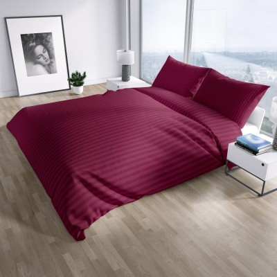 Classic Home 250 TC Polyester Double Striped Flat Bedsheet(Pack of 1, Maroon)