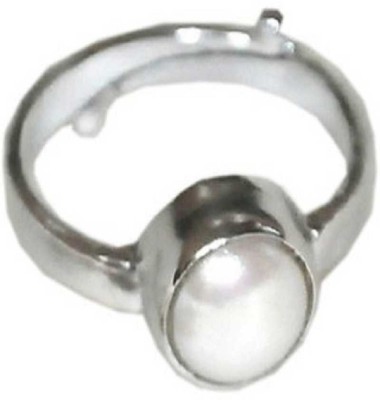 RATAN BAZAAR Pearl Stone ring Original Pearl 6.00 ratti moti stone semi Precious & Certified for Stone Pearl Silver Plated Ring