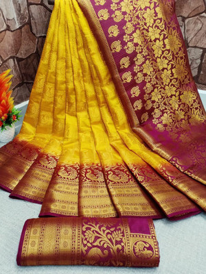 Morpich Fashion Self Design Daily Wear Art Silk Saree(Yellow)