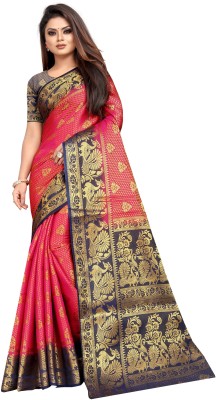 PICKWELL Woven Banarasi Cotton Silk Saree(Pink)