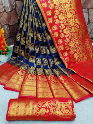 Morpich Fashion Self Design Daily Wear Art Silk Saree(Dark Blue)