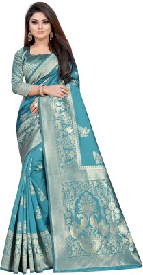 FINE WEAR Woven Banarasi Cotton Silk Saree(Multicolor)