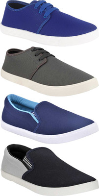 SKYMORE Combo Pack Of 4 Canvas Shoes For Men(Blue, Grey, Black , 7)