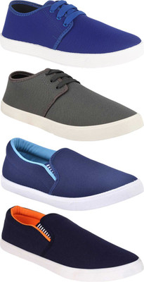 SKYMORE Combo Pack Of 4 Canvas Shoes For Men(Grey, Navy, Blue , 10)