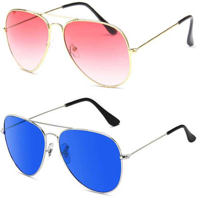 BROOF Aviator Sunglasses(For Men & Women, Pink, Blue)
