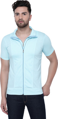 Adorbs Solid Men Polo Neck Blue T-Shirt