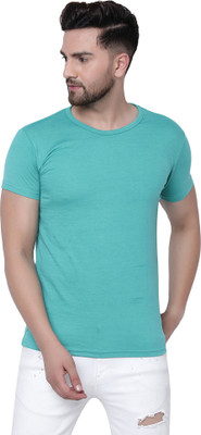 Tivy Solid Men Round Neck Light Green T-Shirt