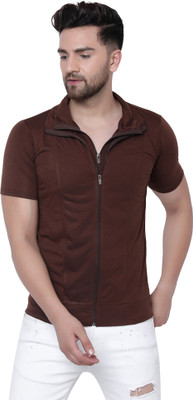 Jangoboy Solid Men Polo Neck Brown T-Shirt