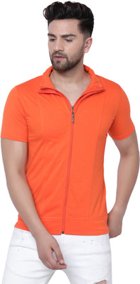 Adorbs Solid Men Polo Neck Orange T-Shirt