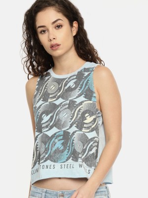 American Eagle Outfitters Printed Women Round Neck Blue T-Shirt