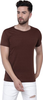 Adorbs Solid Men Round Neck Brown T-Shirt