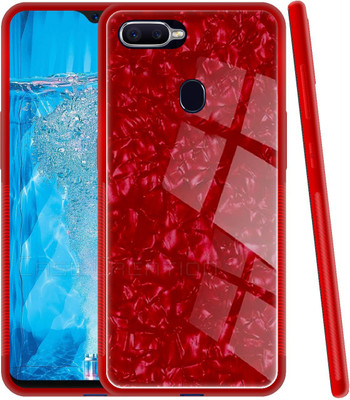 CASE CREATION Back Cover for Oppo F9 Marble Case Marble Glass Cover case(Red, 3D Case, Pack of: 1)