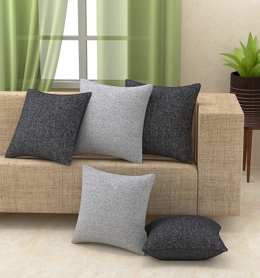 Xy Decor Plain Cushions Cover(Pack of 5, 40 cm*40 cm, Black, Silver)
