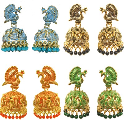 Aadiyatri Aadiyatri Non-Precious Metal Peacock Drop Jhumkis for Women Beads Brass Jhumki Earring