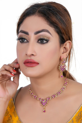 KAHAR CREATION Alloy Gold-plated Pink Jewellery Set(Pack of 1)