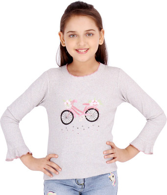 Cutecumber Girls Casual Polyester Full Sleeve Top(Grey, Pack of 1)