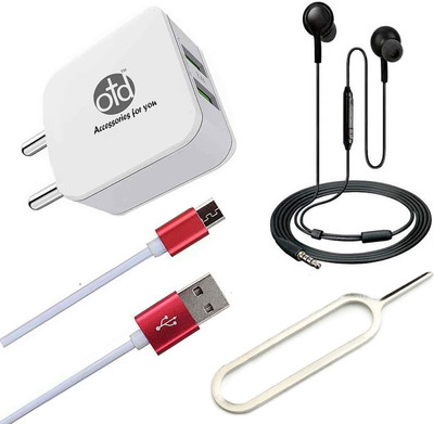 OTD Wall Charger Accessory Combo for Micromax Canvas Fire 4G Plus Q412, Micromax Canvas Fire 5, Micromax Canvas Gold A300, Micromax Canvas HD Plus A190(Red)