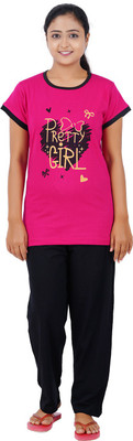 GOKUL FASHION Women Printed Pink Top & Pyjama Set