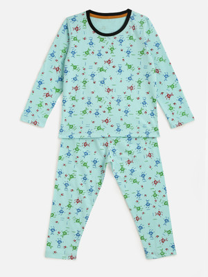 Kids Craft Girls Printed Green Night Suit Set