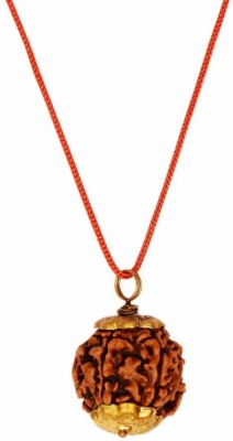Takshila Gems Natural 5 Face Rudraksha Pendant (5 Mukhi Rudraksha Locket) in Gold Polished Caps Lab Certified Rudraksha, Real Panchmukhi Rudraksha Pendant Wood Pendant