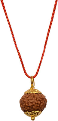 Takshila Gems Natural 7 Face Rudraksha Pendant (7 Mukhi Rudraksha Pendant) in Gold Polished Caps Lab Certified, 7 Faced Rudraksha Locket Wood Pendant