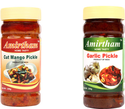Amirtham CUT MANGO & GARLIC PICKLE COMBO PACK Mango, Garlic Pickle(2 x 250 g)
