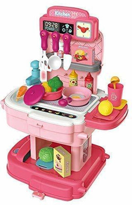 TULLY 34-Pieces School Bag Packing Pretend Play Cooking Game Modern Children Kitchen Set Toy for Kids Girls Kitchen Accessories Set for 3 Year Old Girls (Kitchen Chef-1)