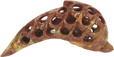 Purpledip Soapstone Statue Nested Dolphins: Lattice Design Jaali Work Mesh Sculpture Decorative Showpiece  -  5 cm(Stone, Brown)
