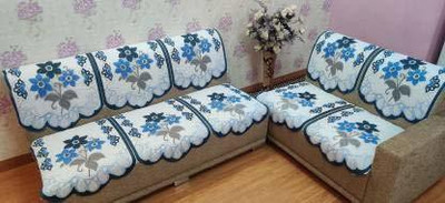 pk craft Polycotton Embroidered 3+1+1 Seater Sofa Cover(Blue Pack of 10)