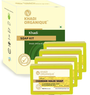 khadi ORGANIQUE Pure Natural & Handmade Chandan Haldi Soap Combo kit(4 x 125 g)