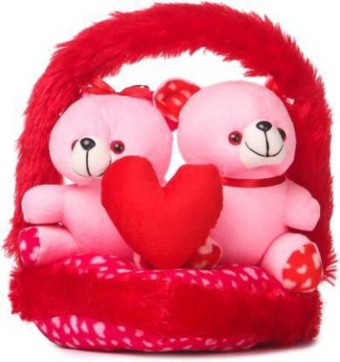 funtoosh Couple Love Teddy Bears in Basket - 30.5 cm  - 32 cm(Red)