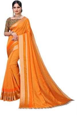 Om Sai Creation Solid/Plain Bollywood Cotton Silk Saree(Mustard)