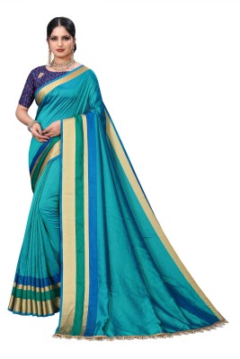 Om Sai Creation Striped Bollywood Cotton Silk Saree(Multicolor)