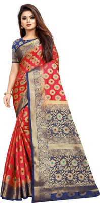 PICKWELL Self Design Kanjivaram Cotton Silk Saree(Red)