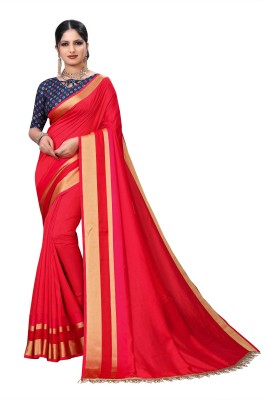 Om Sai Creation Striped, Solid/Plain Bollywood Cotton Silk Saree(Multicolor)