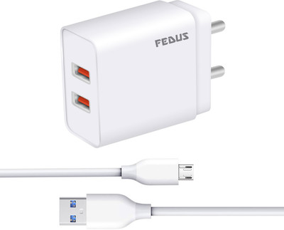 Fedus 2.4 A Wall Charger for Mobile with Detachable Cable(White)