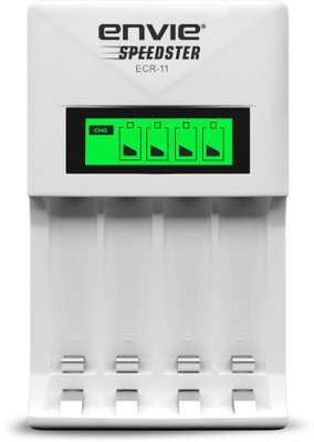 Envie Ultra Fast Charger ECR 11 | For AA & AAA Ni-mh Rechargeable Batteries | With LCD Display | 1800MA Output Current (White) (ECR 11)  Camera Battery Charger(White)